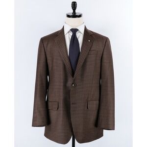 Coppley Sport Coat 42R Brown Plaid Check Blazer Reda Super 130's Wool